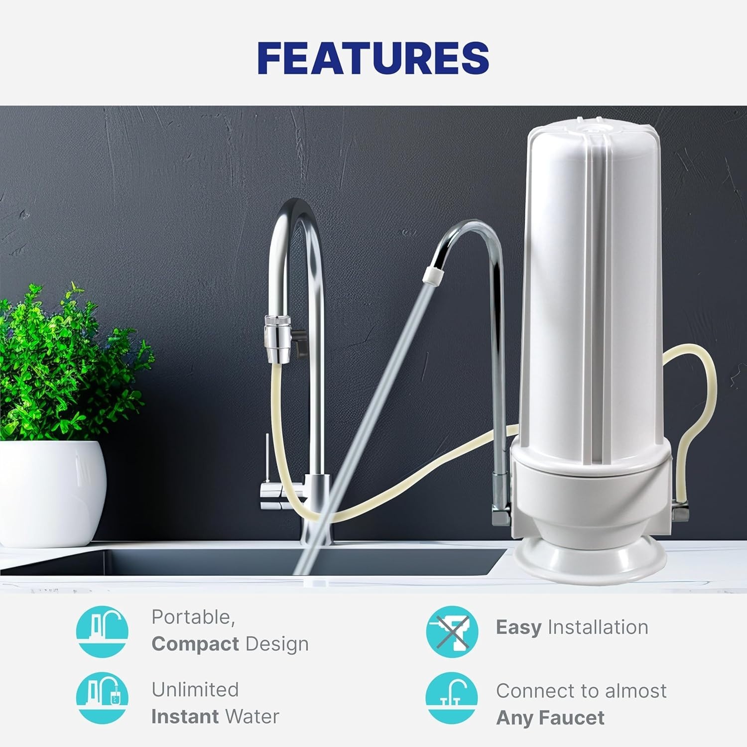 NU Aqua Countertop Water Filter – 1 Stage w/Chrome Faucet -Purify Drinking Water
