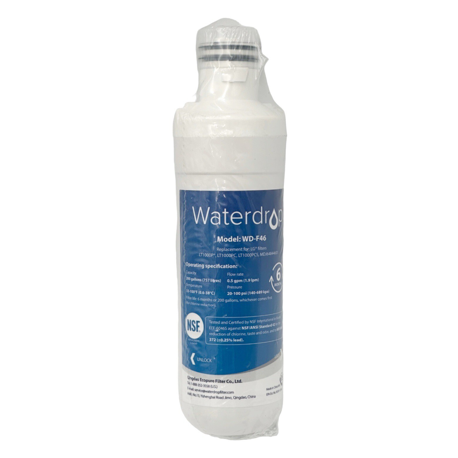 Waterdrop Model WD-F46 Refrigerator Water Filter Replacement New No Box Sealed