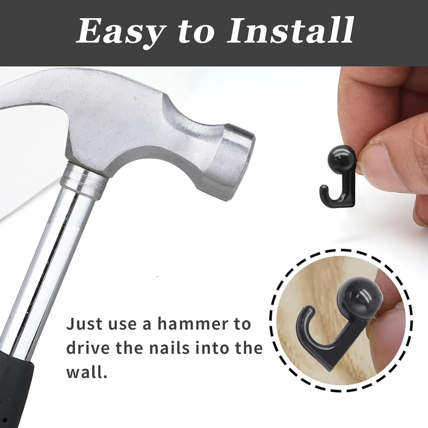 50 PCS Push Pin Hooks, Plastic Head Thumb Tacks, Black Wall Push Pins for Hangin
