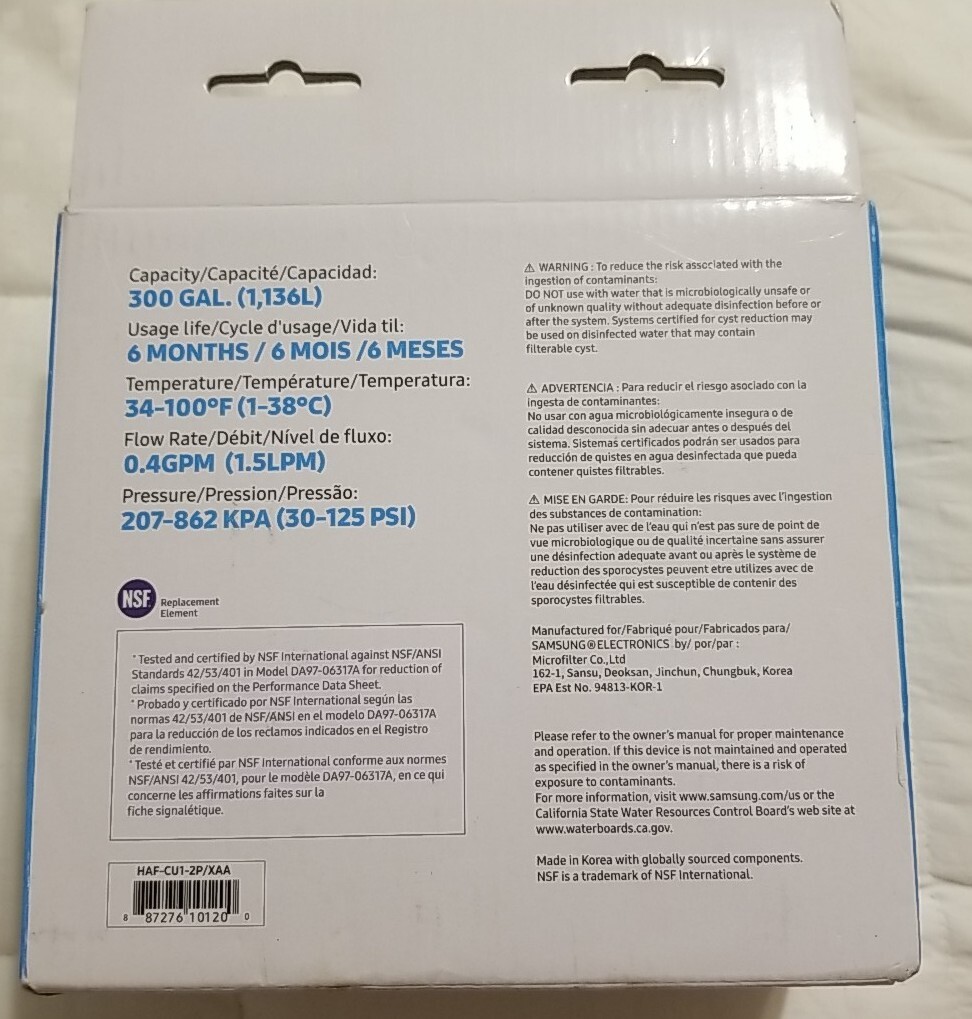 Samsung Water Filter HAFCU1-2P/XAA 2 Filters – See Description New