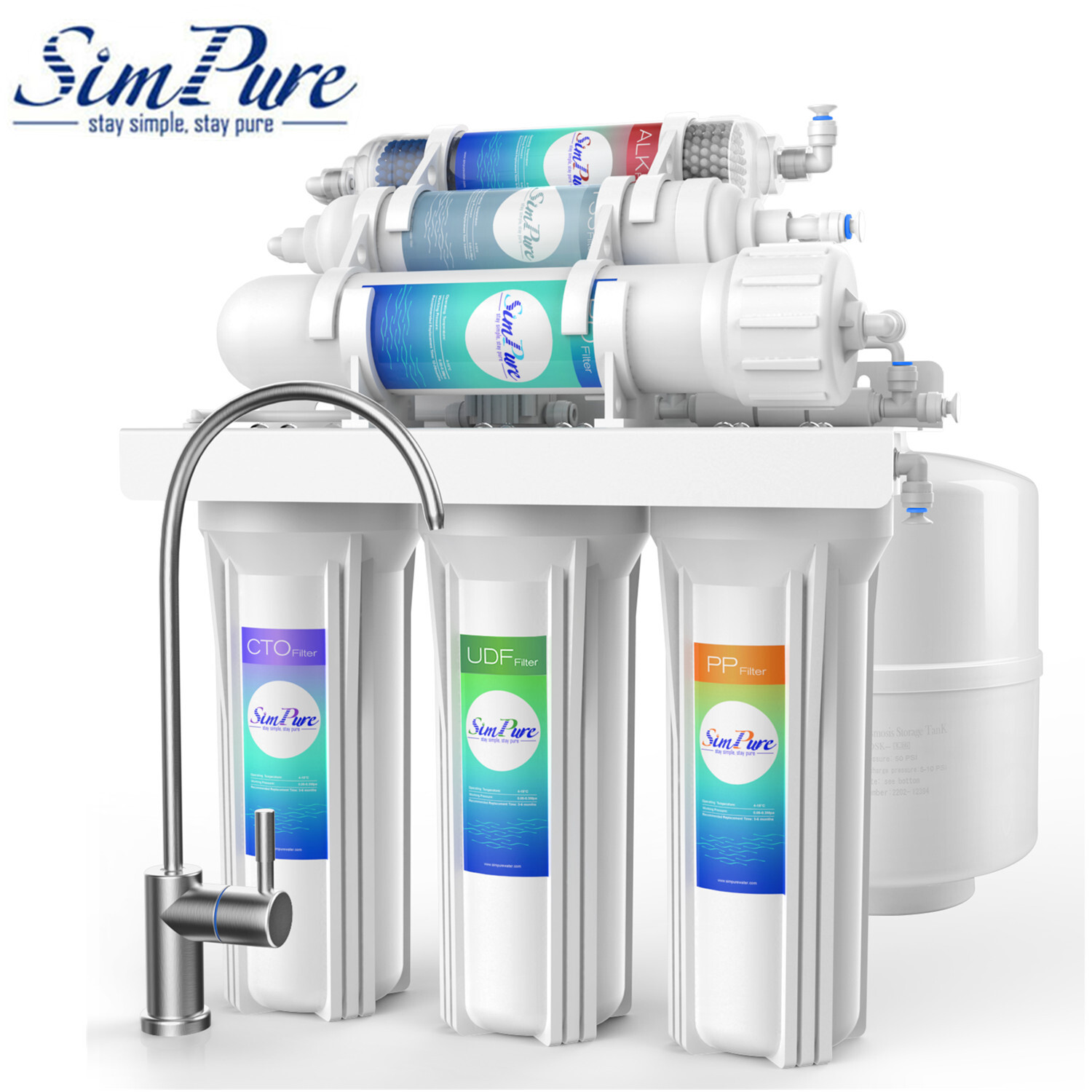 6 Stage 100GPD Alkaline RO Reverse Osmosis Drinking Water Filter System Purifier