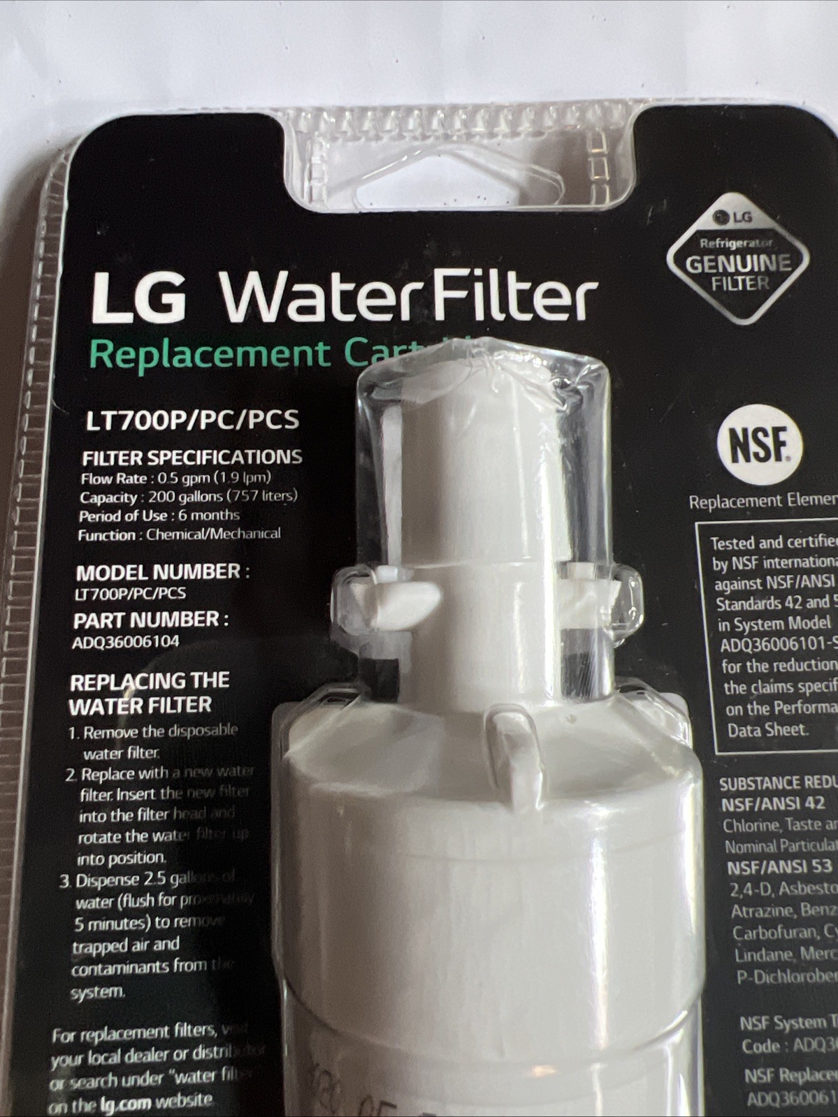 Genuine OEM LG LT700P Refrigerator Water Filter ADQ36006101 ADQ36006104 NEW