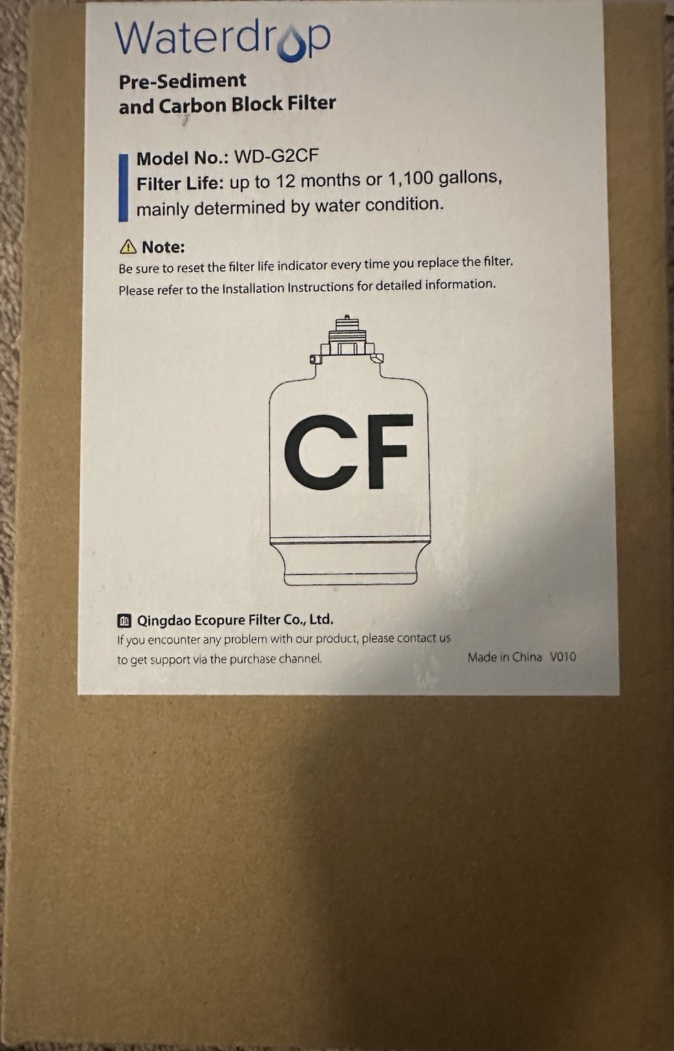 Waterdrop WD-G2CF Filter Replacement for WD-G2 Reverse Osmosis System