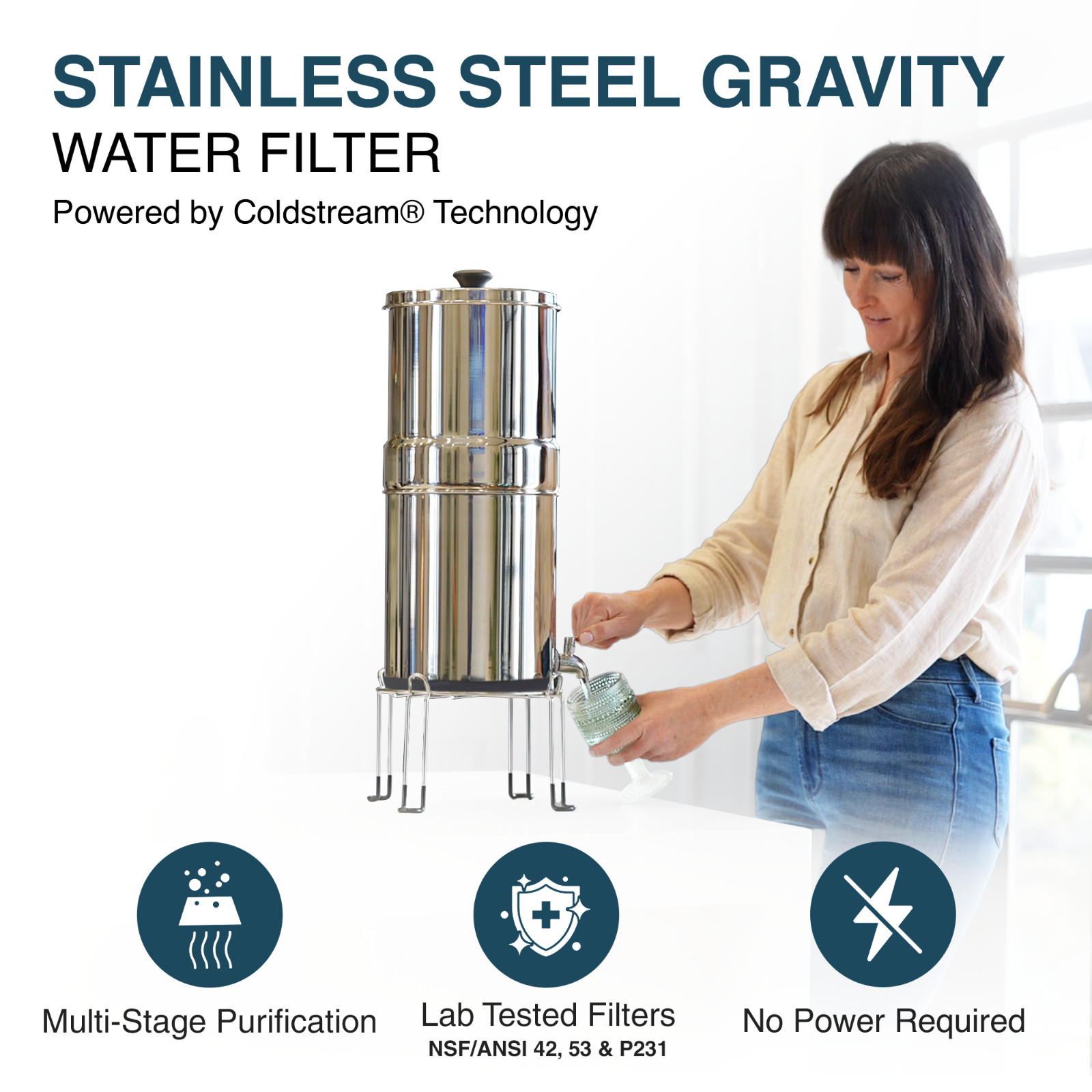 ARMOUR Gravity Water Filter System – Countertop Filter with 2 FTO Plus + Stand