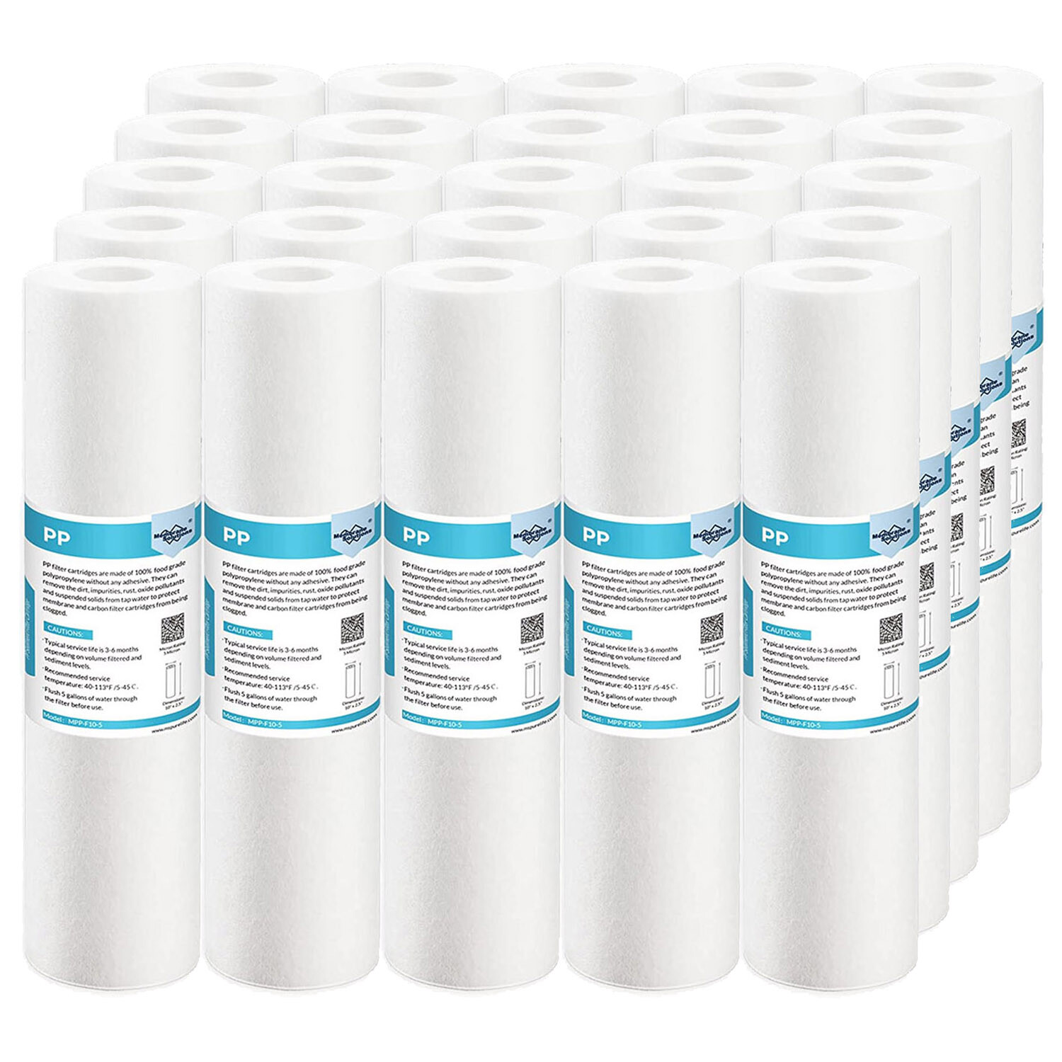 Sediment Melt Blown Water Filter Cartridge Standard 2.5″ x 10″ 5 Micron 25 Pack