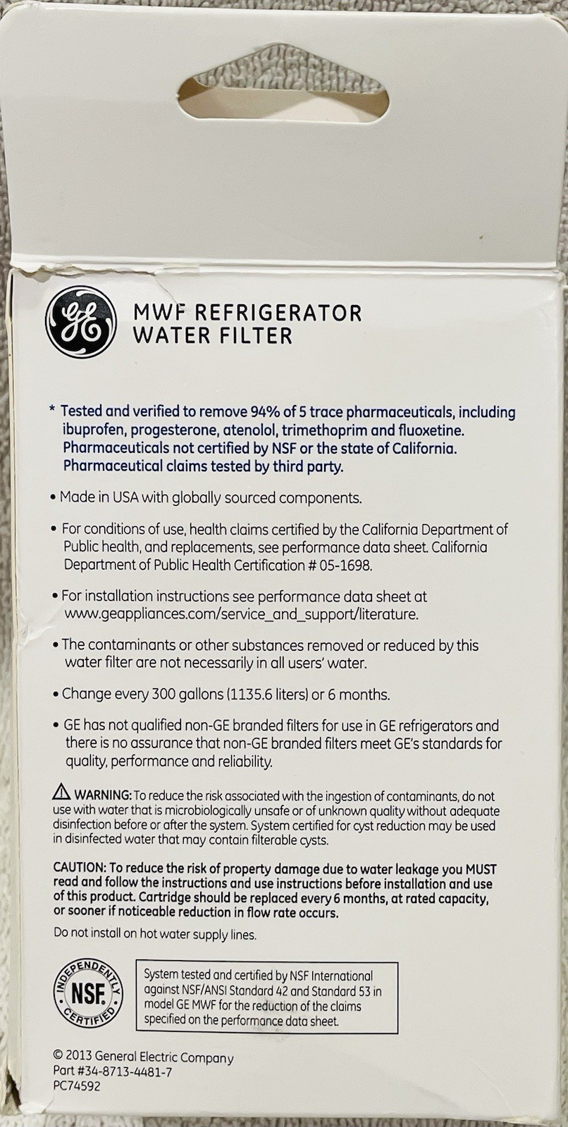 GENUINE GE MWF REFRIGERATION WATER FILTER NIB SEALED [AK]