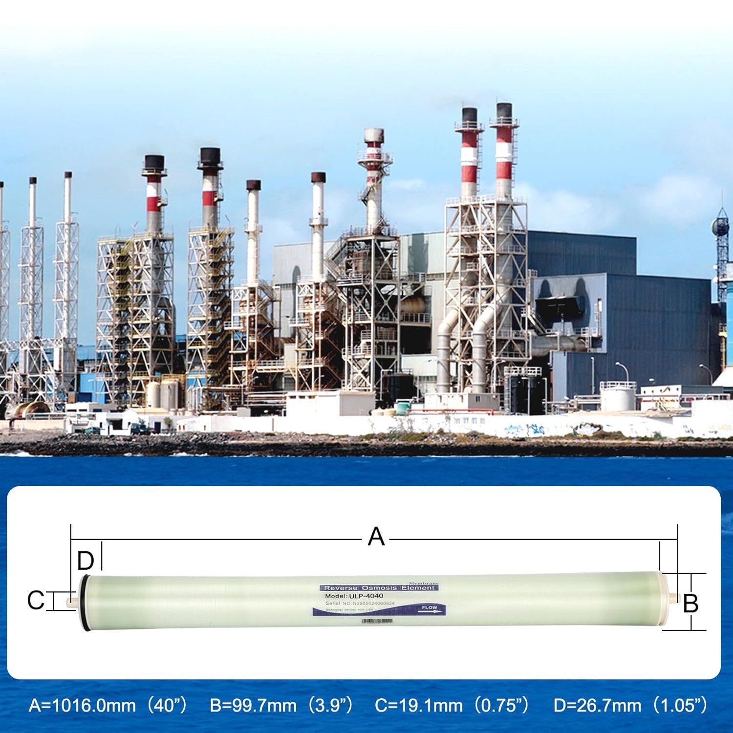 4″ x 40″ Reverse Osmosis ULP-4040 2400 GPD UWS Commercial RO Membrane