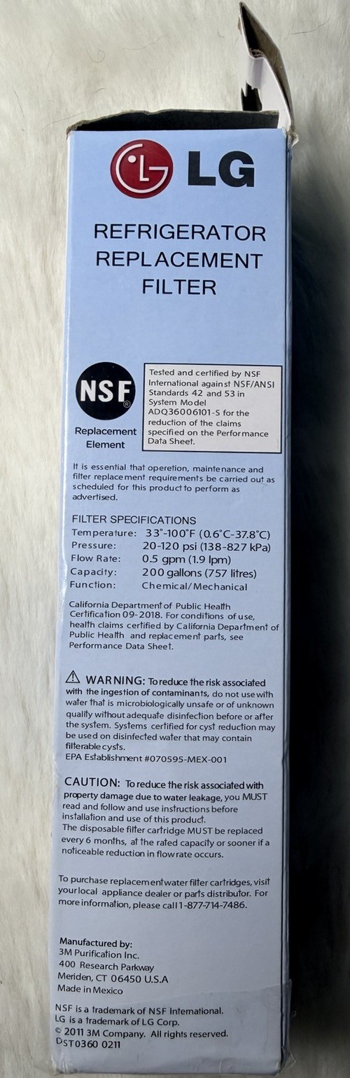 LG Refrigerator Water Filter ADQ36006101 LT700P 200 Gallons Genuine New Open Box