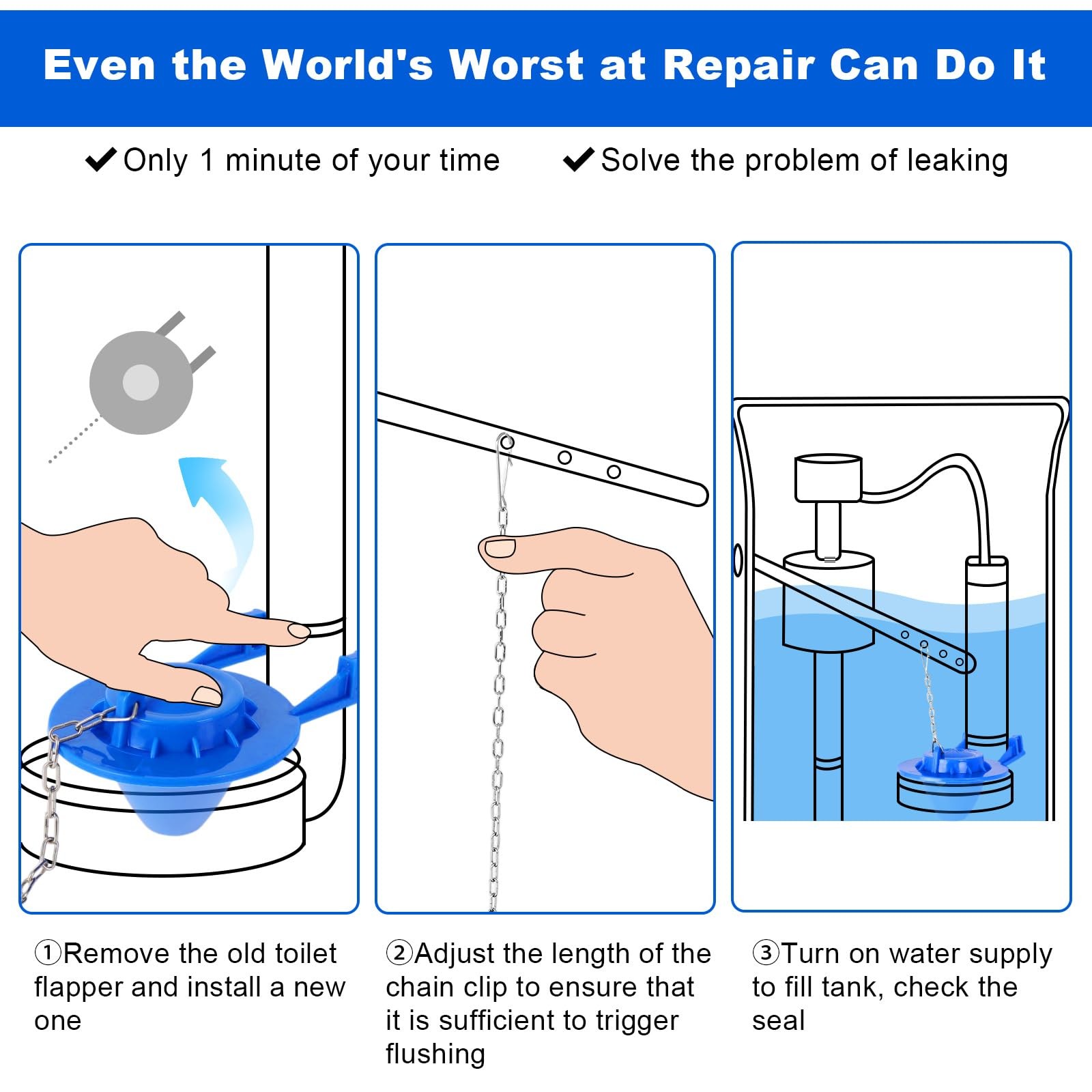 Universal Toilet Flapper Replacement Kit, 2 Inch Toilet Tank Flapper with Sta…