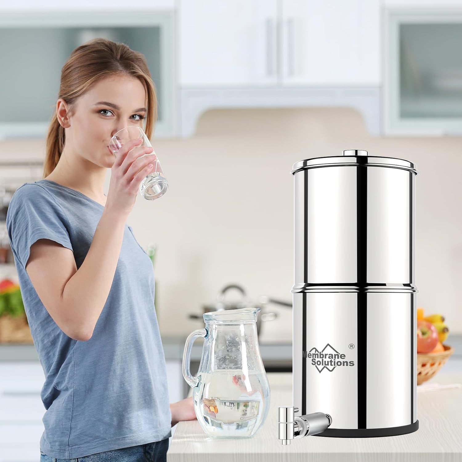 WaKiWaKi Gravity-fed Water Filter System, Metal Spigot & Stand, with 3 Filters