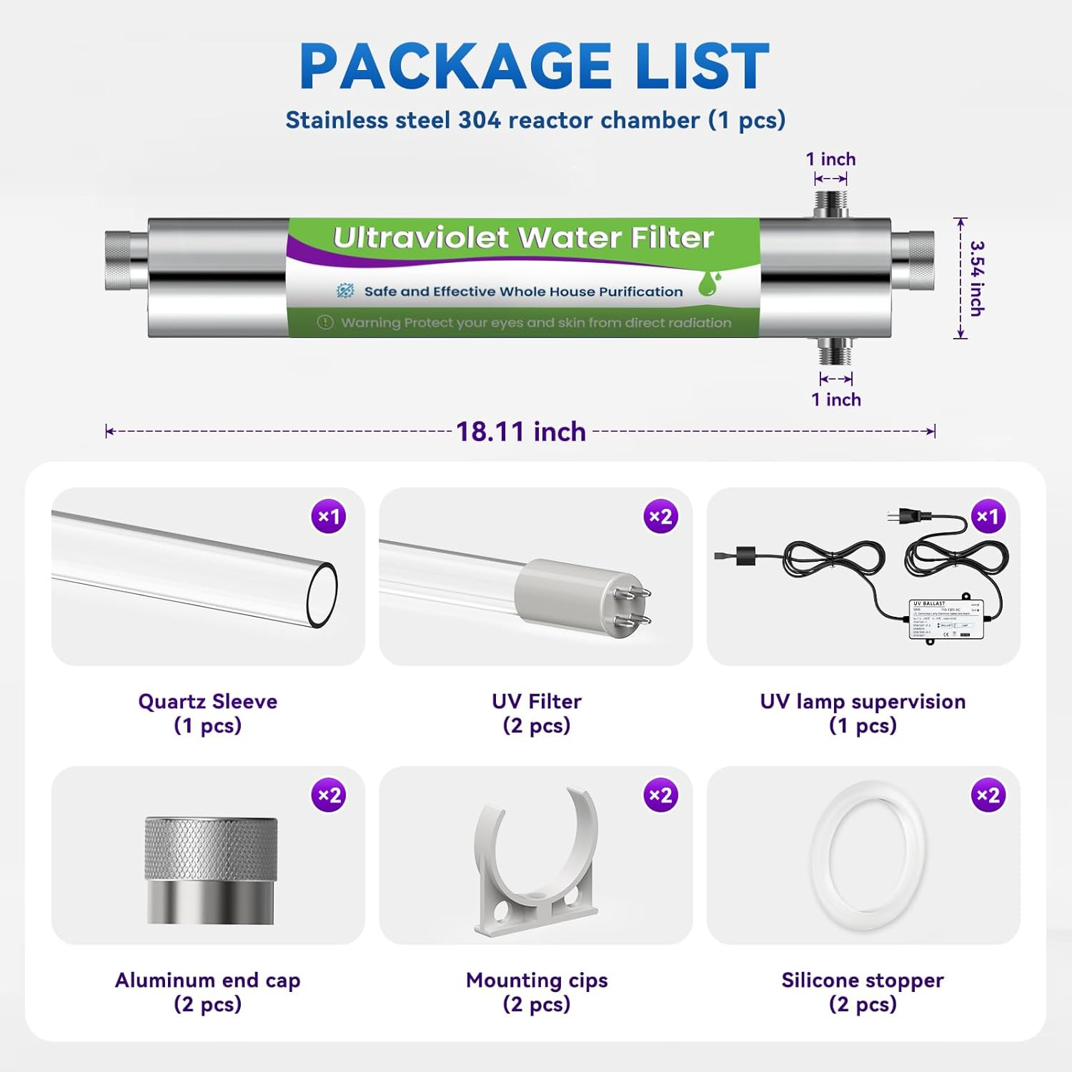 12GPM UV Water Filter System for Whole House + Extra Bulb, 120V 55W
