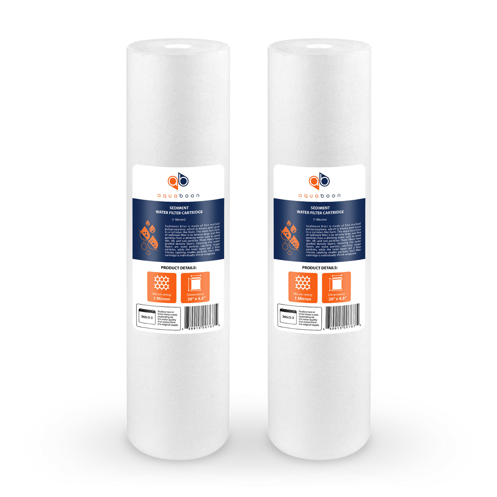 2PK of Big Blue 1 Micron 20″ x 4.5″ Sediment Water Filter Cartridge by Aquaboon