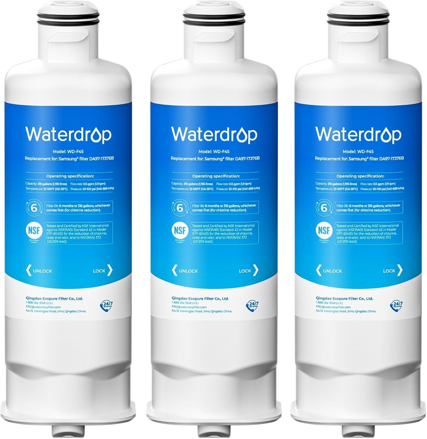Replacement Water Filter Set of 3 for Samsung Refrigerators Lead Free Material