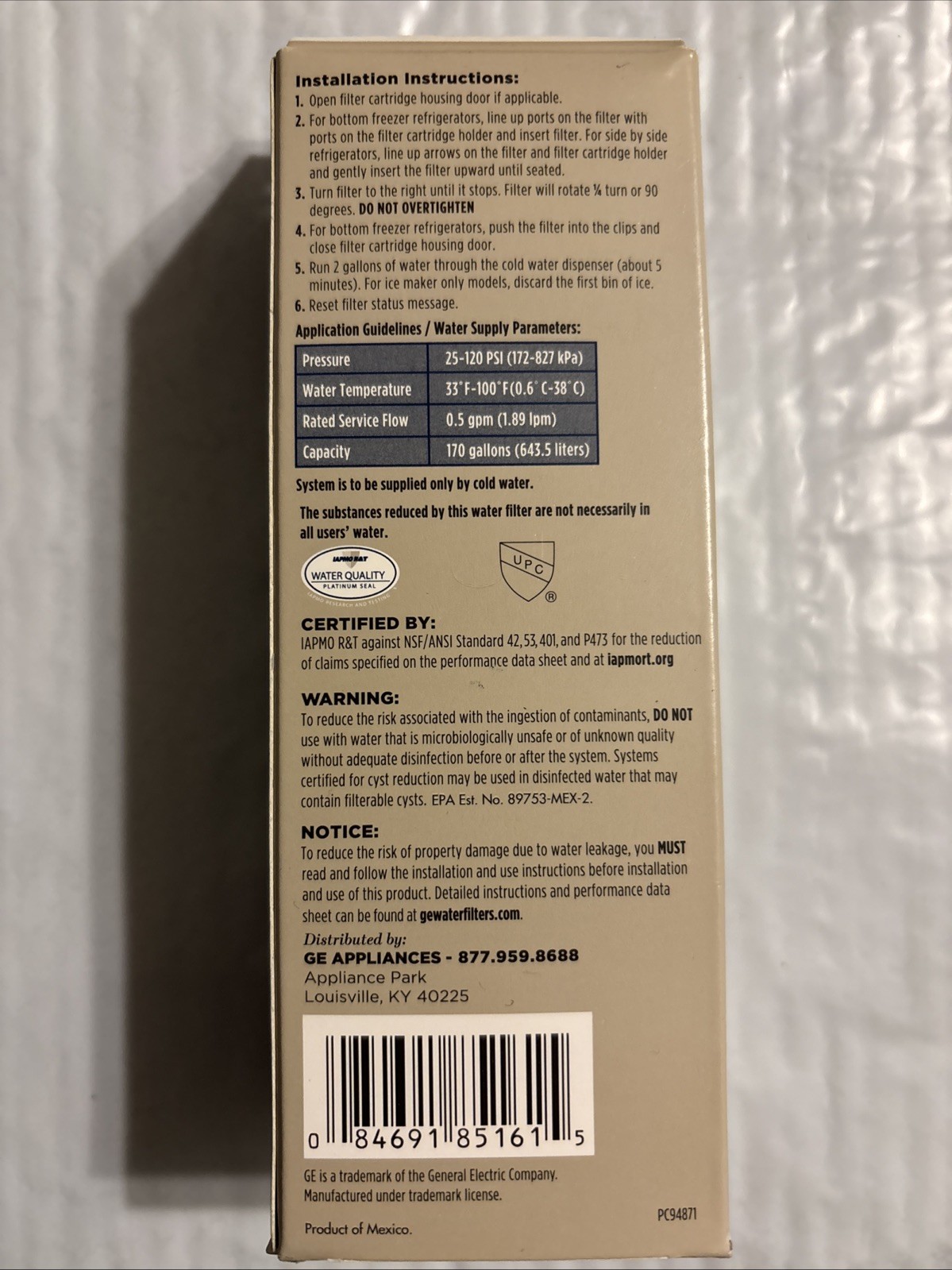 Genuine GE XWFE Filter WITH CHIP/ SEALED (Serial # on filter) PIC 10/11 CHIP