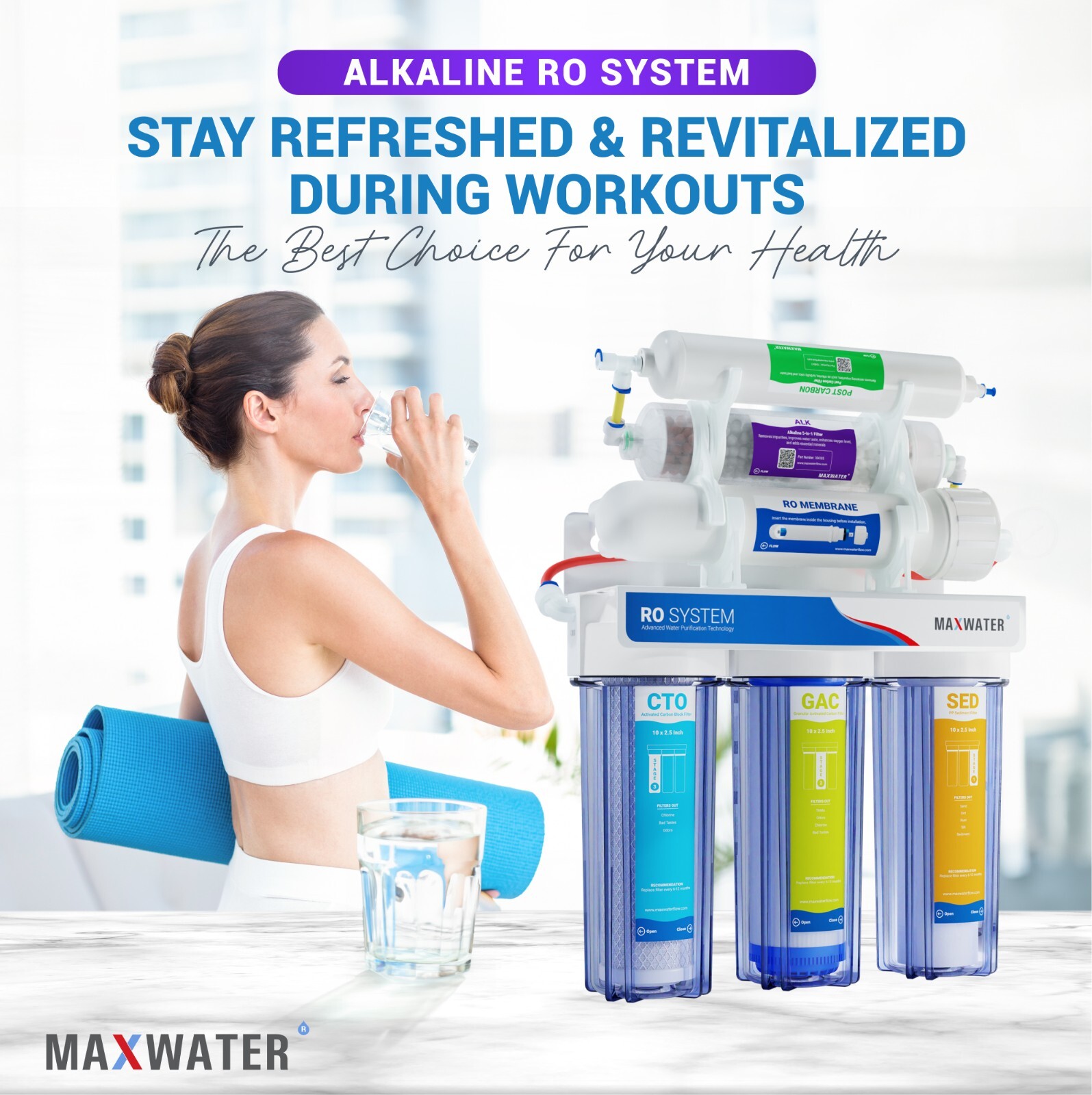 10 Stage Home Undersink Alkaline + Reverse Osmosis RO Mix Housing System 50 GPD