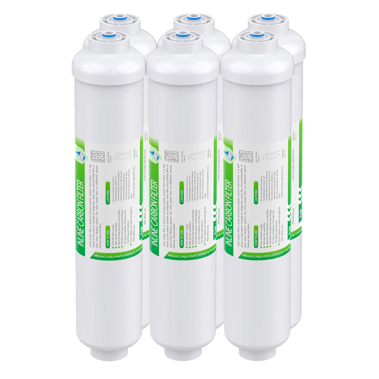 6 Pack Inline Post Carbon Water Filter T33 Under Sink Filters 1/4″ Quick Connect