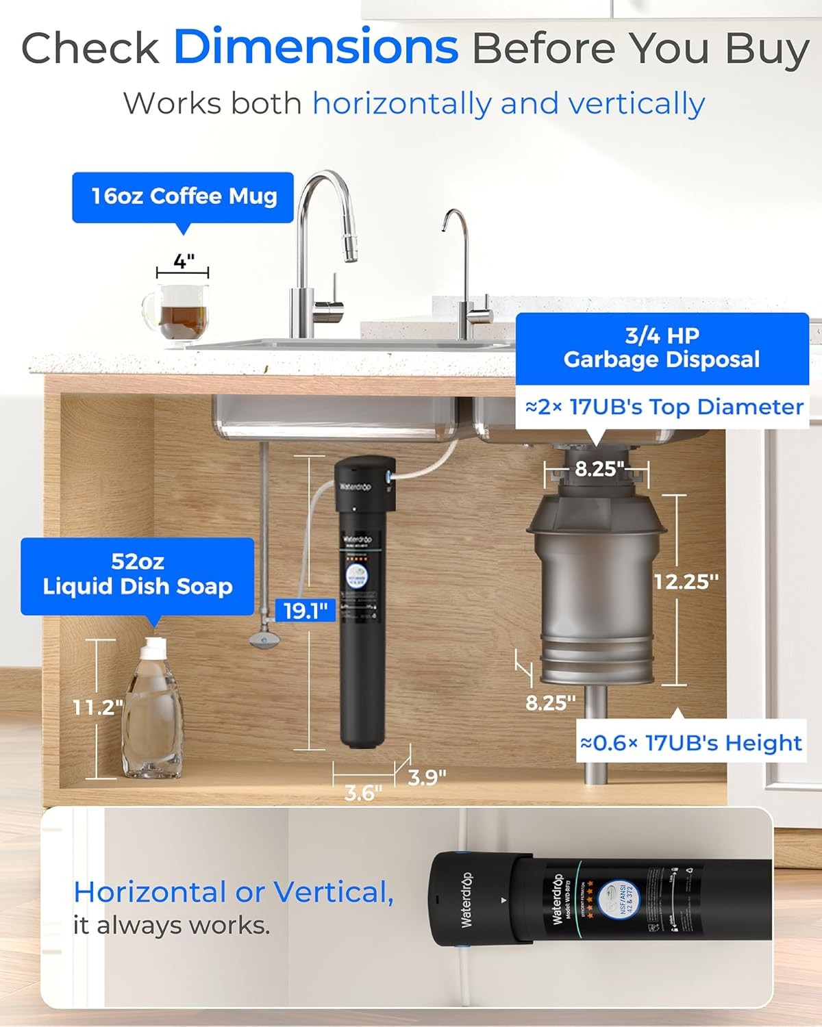 Waterdrop 17UB Under Sink Water Filter System, with Stainless Steel Faucet