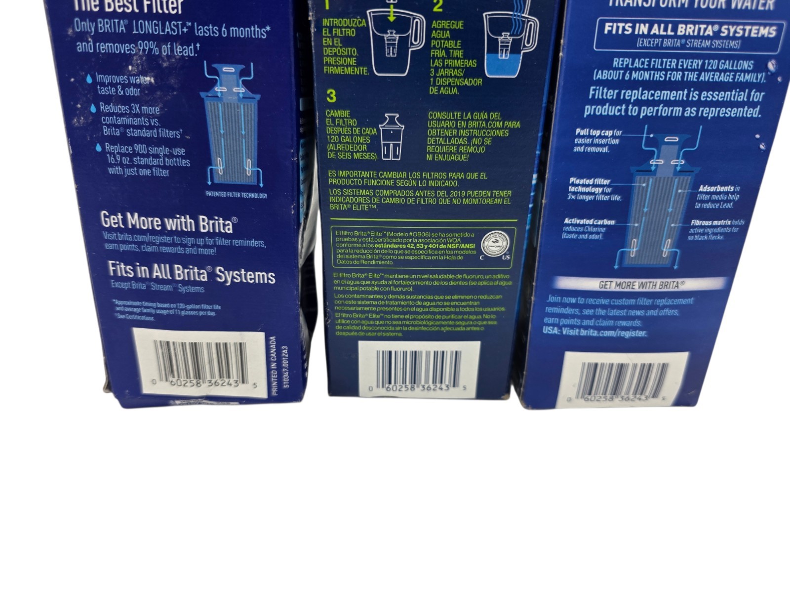 NEW BRITA ELITE LONGLAST+ 6 Month Pitcher Replacement Water Filter LOT 3 Filters
