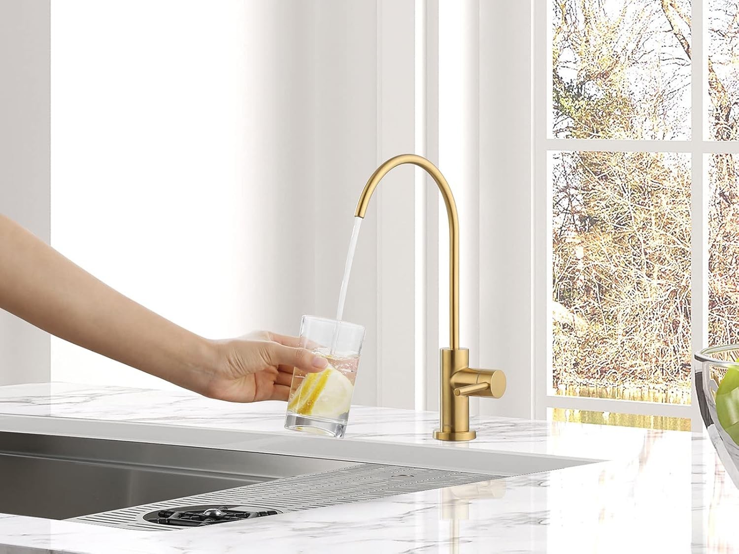 Elegant Brushed Gold Stainless Steel Kitchen Water Filter Faucet for RO Systems