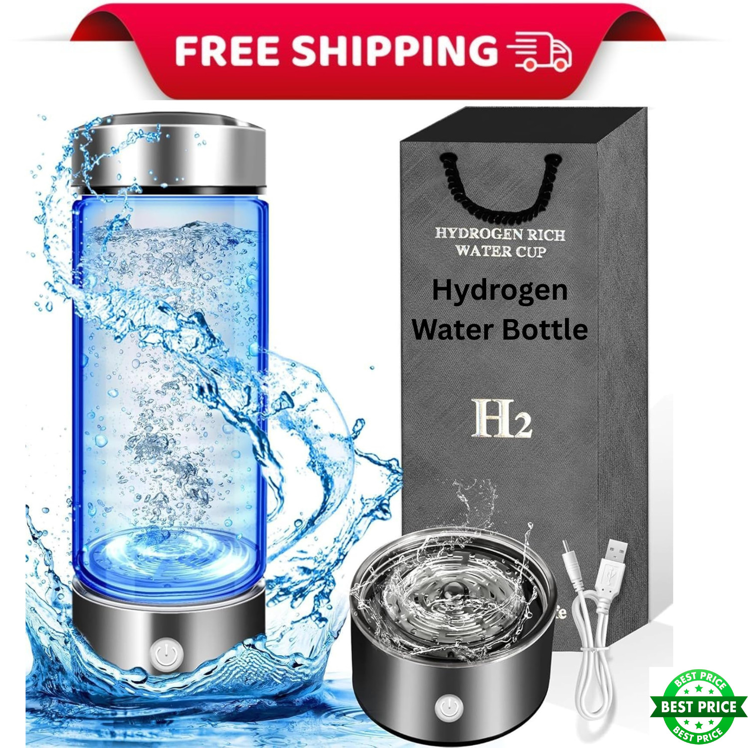 2026 Upgraded Hydrogen Water Bottle, 2400 Hydrogen Water Bottle Generator, Hydro