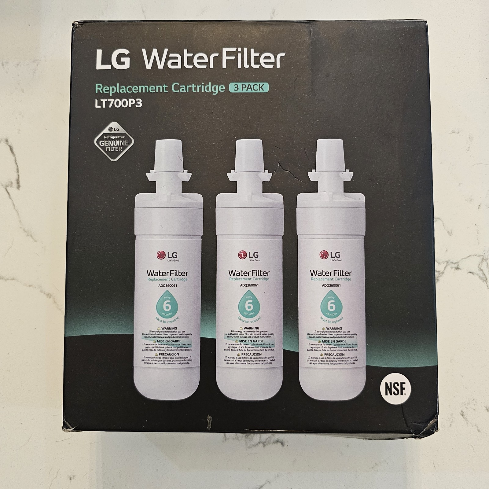 3 PACK OEM LG LT700P Refrigerator Water Filter ADQ360061 Genuine Factory Sealed