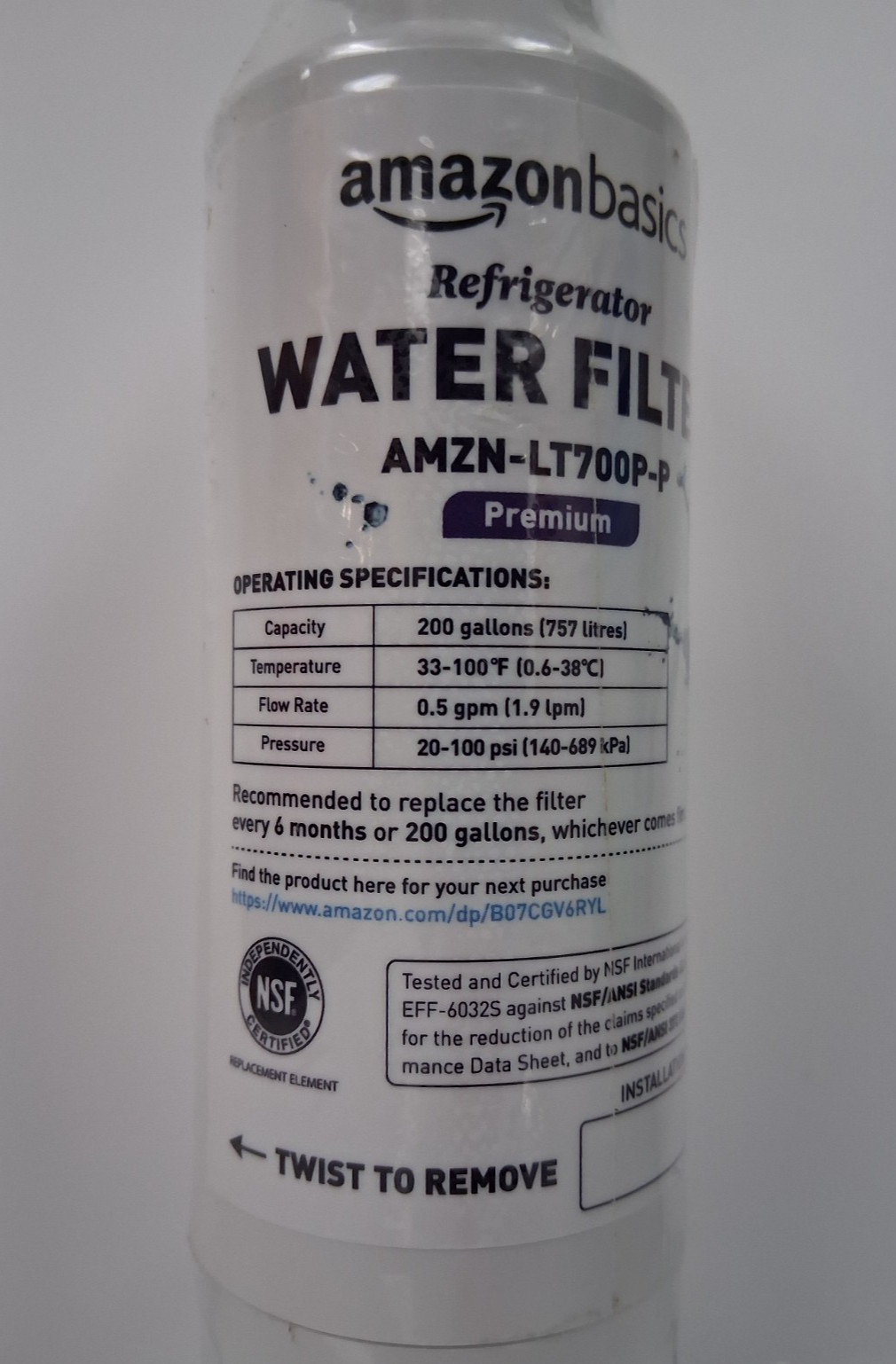 2 x Amazon Basics Refrigerator Water Filter, AMZN-LT700P-P Premium, 200 gallons