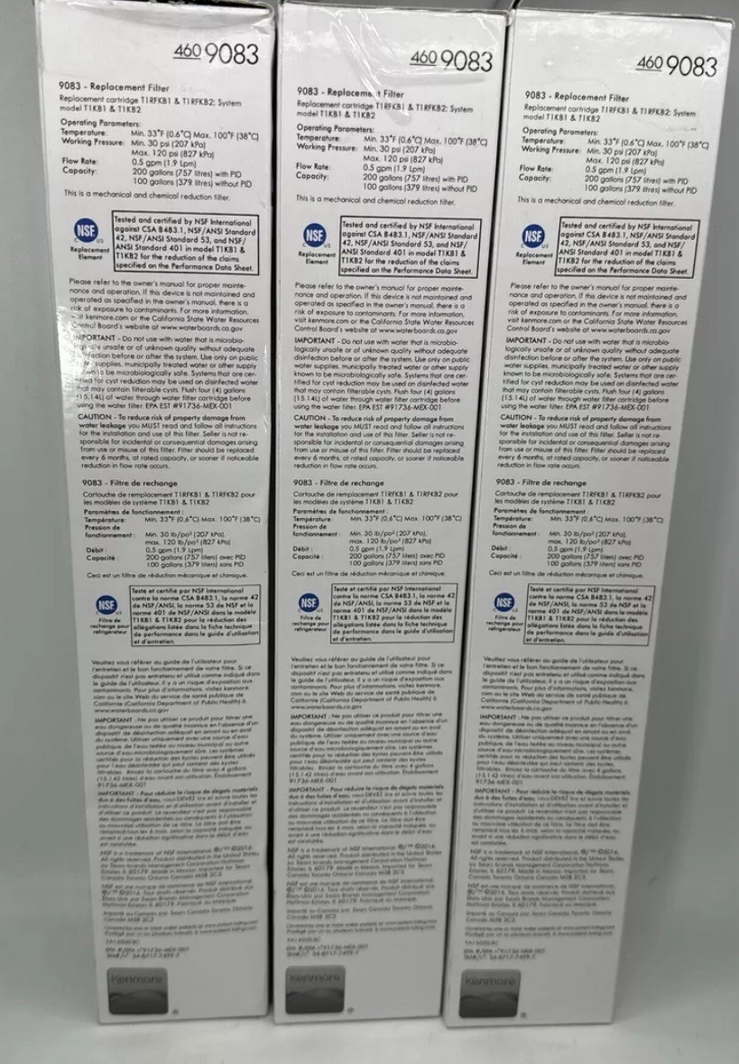 3 Pack Fit Kenmore 469083 9083 Replacement Refrigerator Water Filter 460-9083