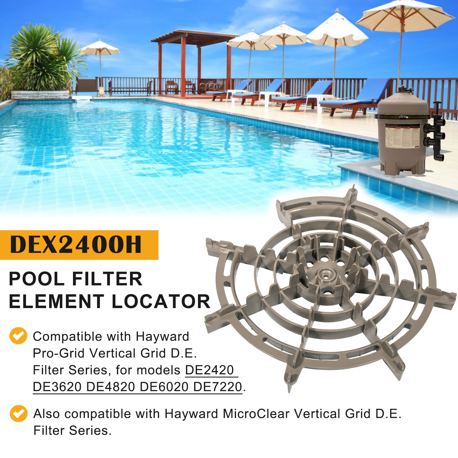 DEX2400H Filter Element Locator Replacement for Hayward ProGrid DE Filters