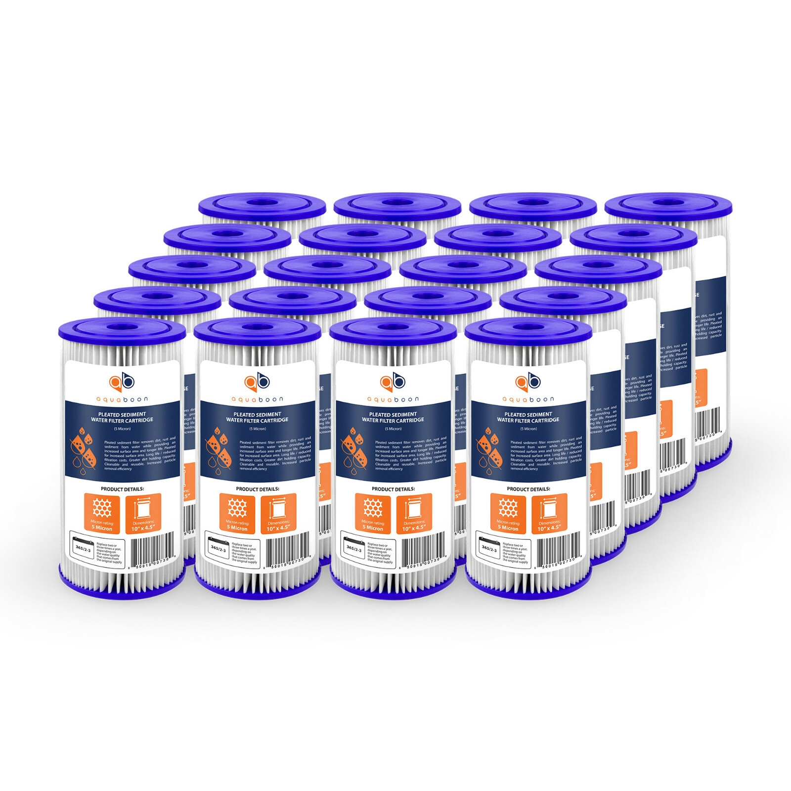 20PK of Big Blue 5µm Pleated Washable Sediment Water Filter 10″x4.5″ by Aquaboon