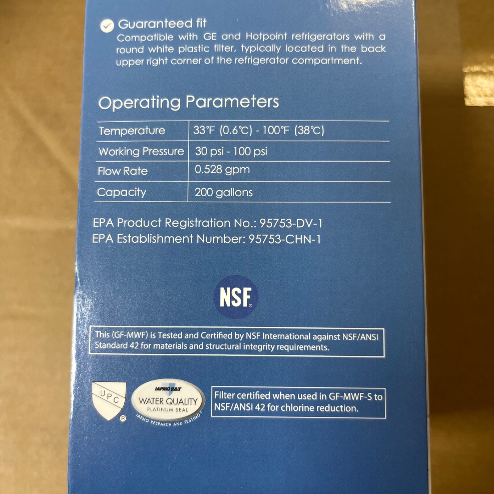 2 pack GLACIER FRESH MWF Water Filters for GE Refrigerators, NSF 42 GF-MWF