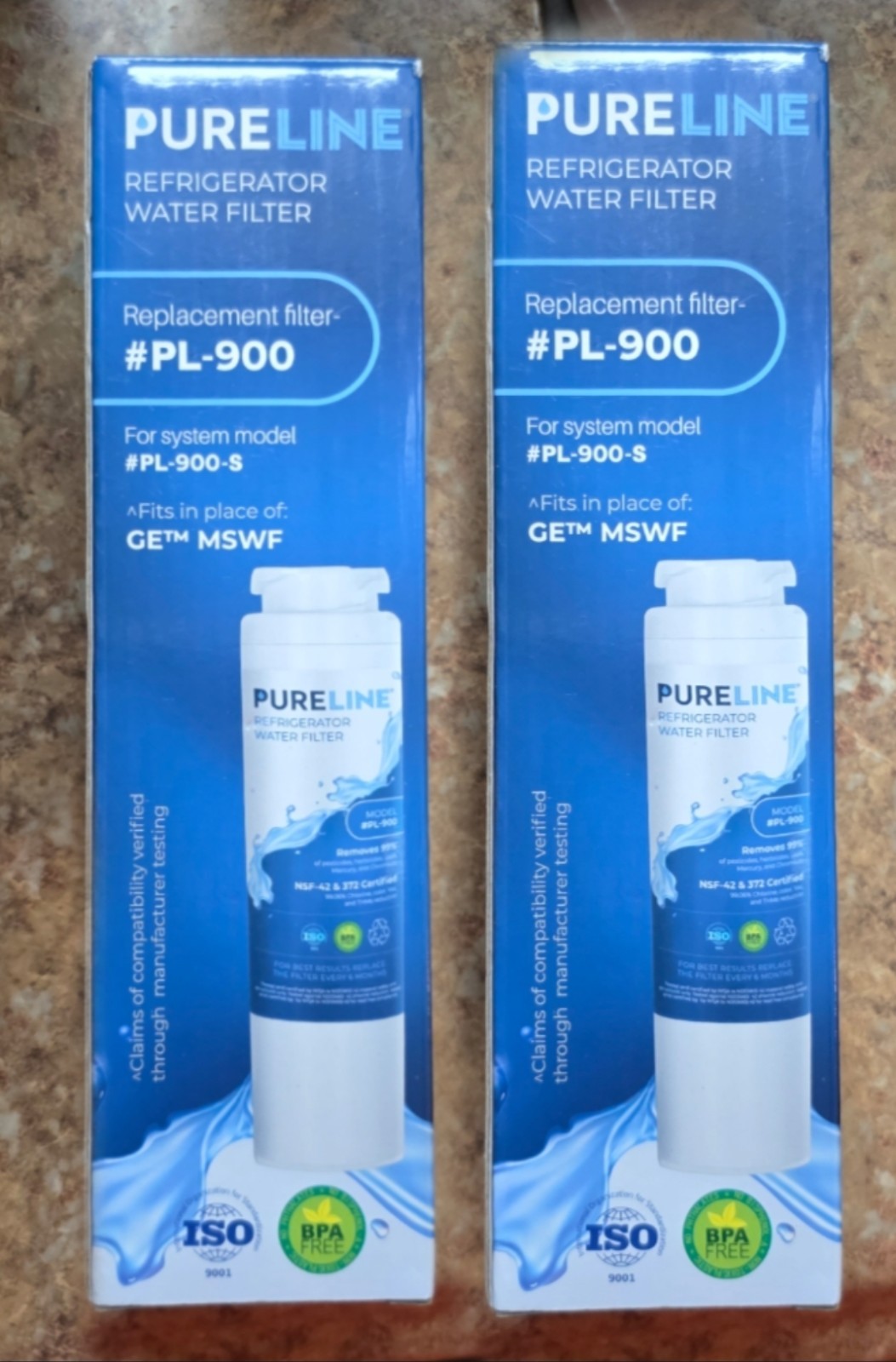(2) PURELINE PL-900 REFRIGERATOR WATER FILTER Fits Ge MSWF