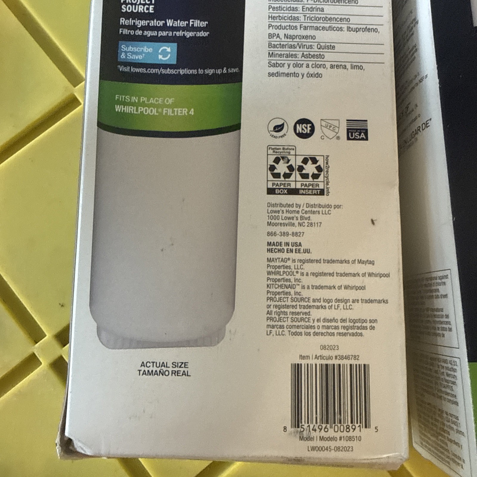2, 2-PACKS! Project Source 3846782 M-2-2 Fridge Water Filter Whirlpool Filter 4