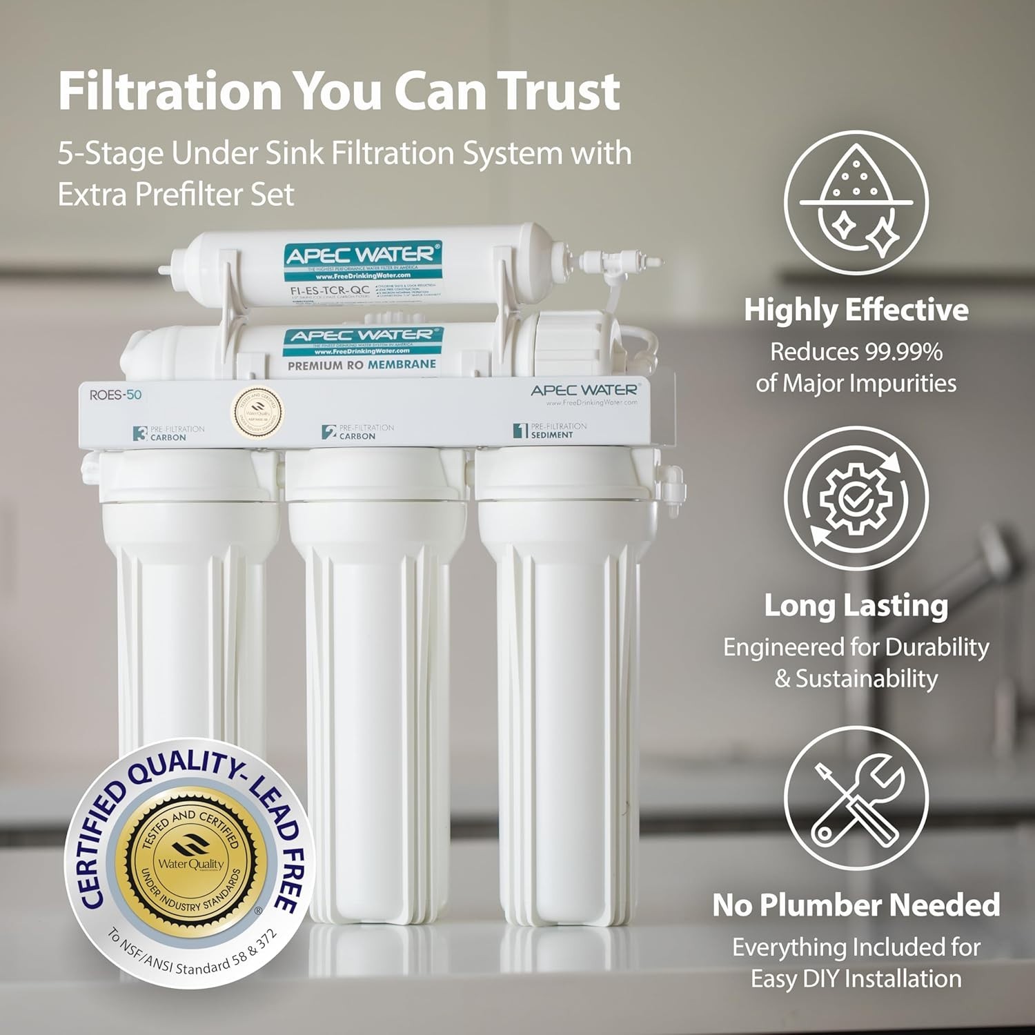 ROES-50X 5-Stage Under Sink Reverse Osmosis Water Filter System, NSF Certified 3