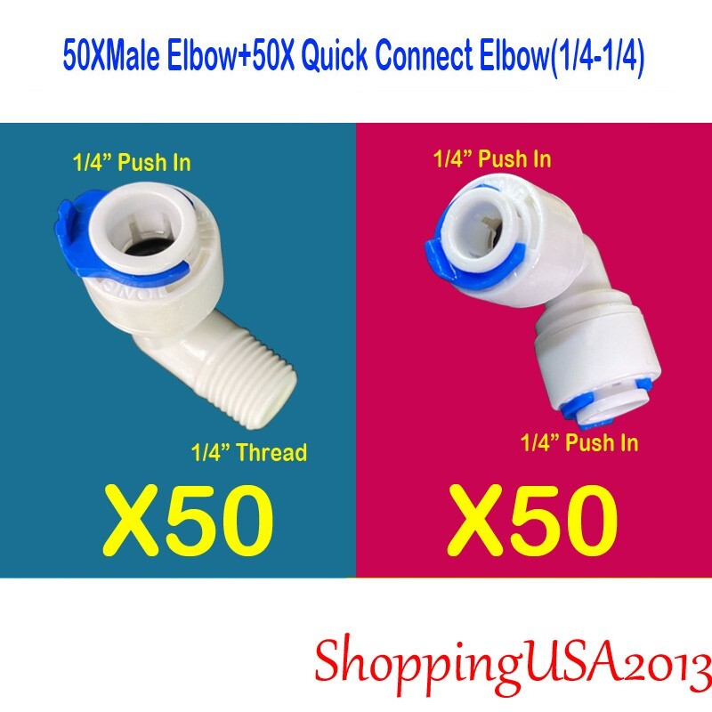 50PCS Male Elbow +50 Pcs Quick Connect Elbow Fittings 1/4″-1/4″ RO Water Filter