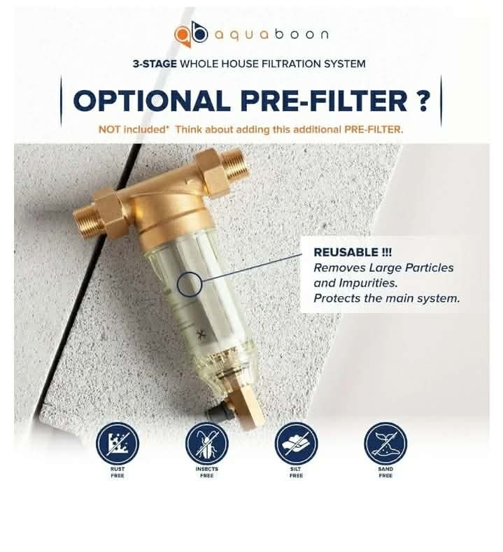 AquaBoon 3-Stage Whole House Water Filter System 20″x4.5″ Anti-Scale Carbon Filt