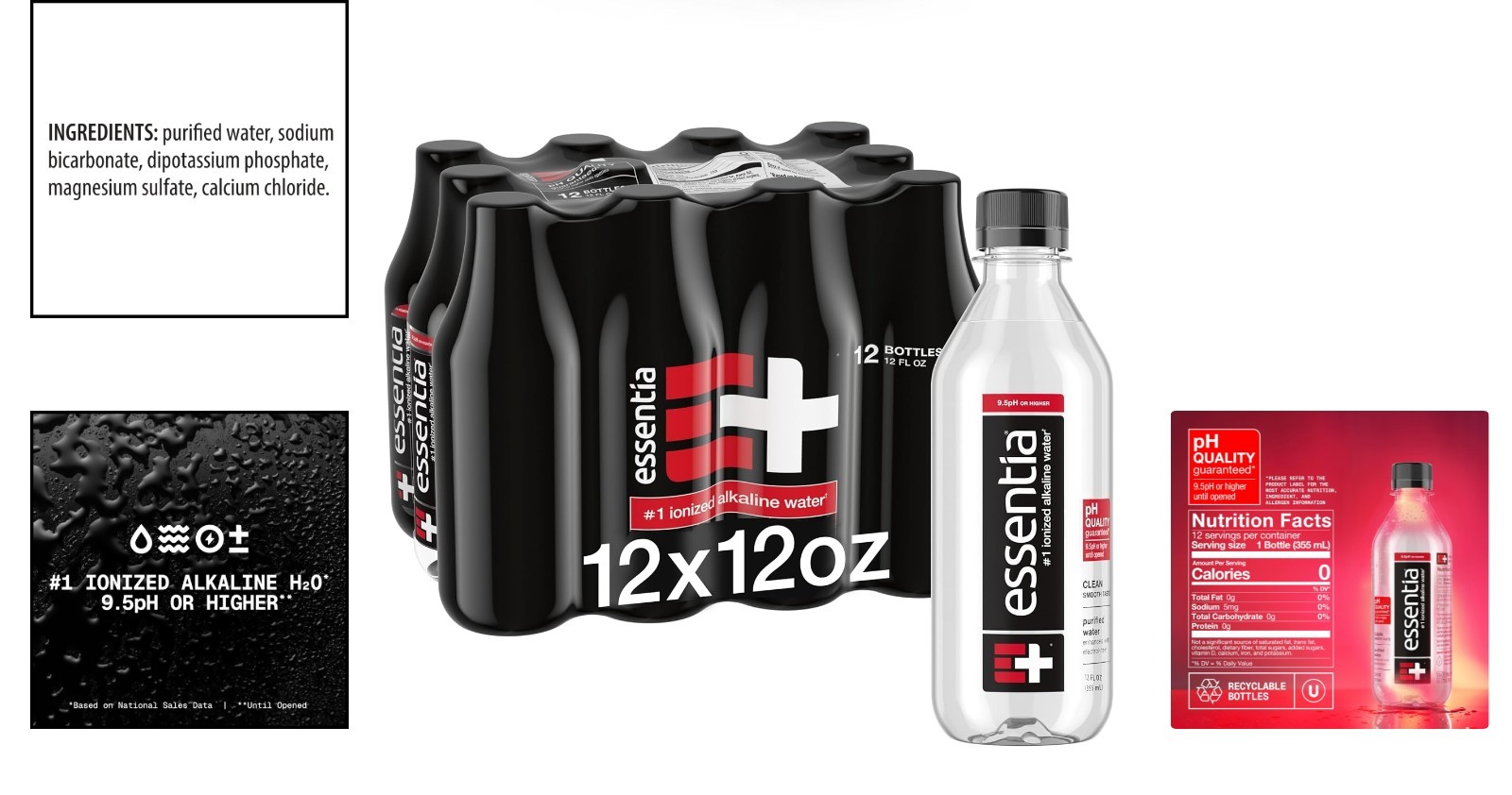 12-Pack Essentia Water: Supercharged Ionized Alkaline with pH 9.5 – 144 Oz Total