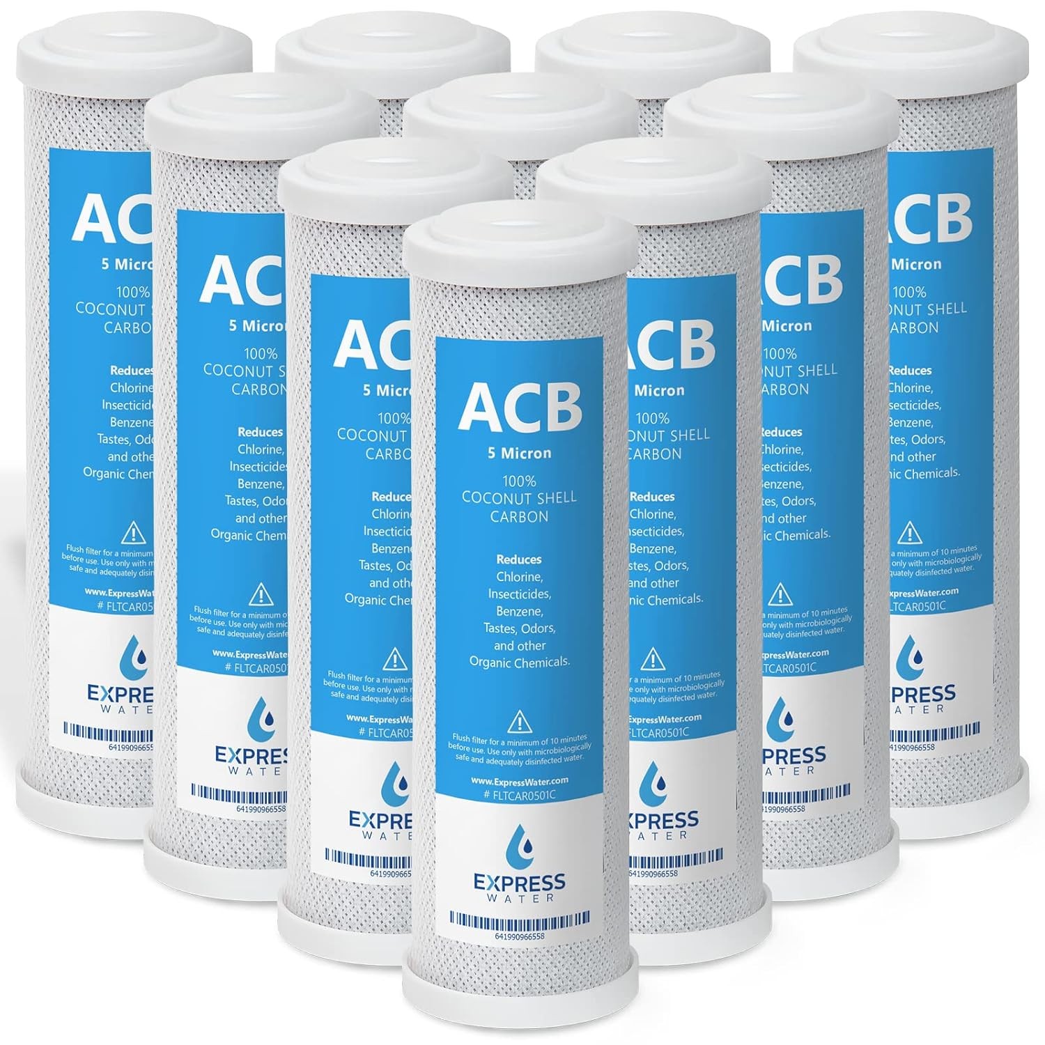 10 Pack Activated Carbon Block ACB Water Filter Replacement – 5 Micron, 10 in…