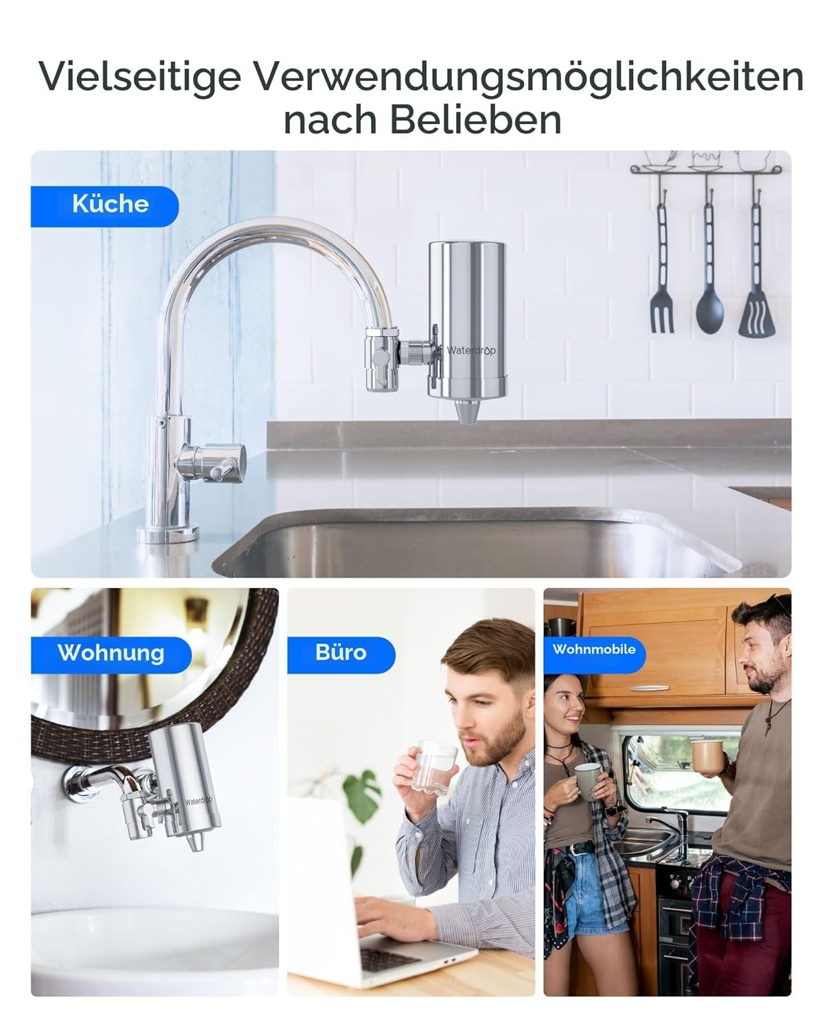 Waterdrop WD-FC-06 Stainless-Steel Faucet Water Filter,Tap Water Filter,1 Filter