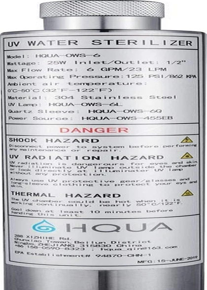-OWS-6 Ultraviolet Water Purifier Filter for Kitchen Water Purification,6Gpm 110