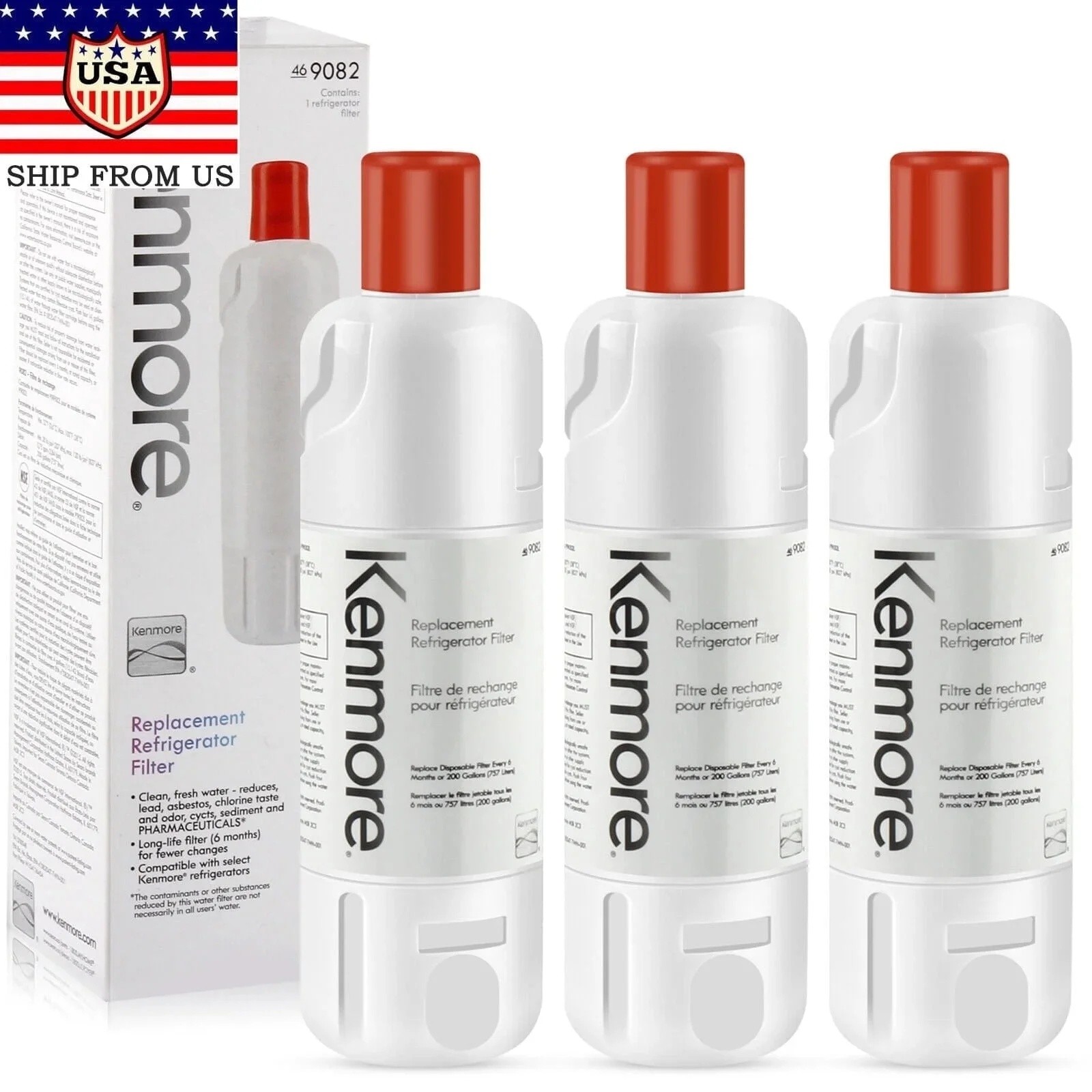 New Sealed 3 Pack Kenmore 9082 469082 Refrigerator Water Filter 46-9082 US Ship