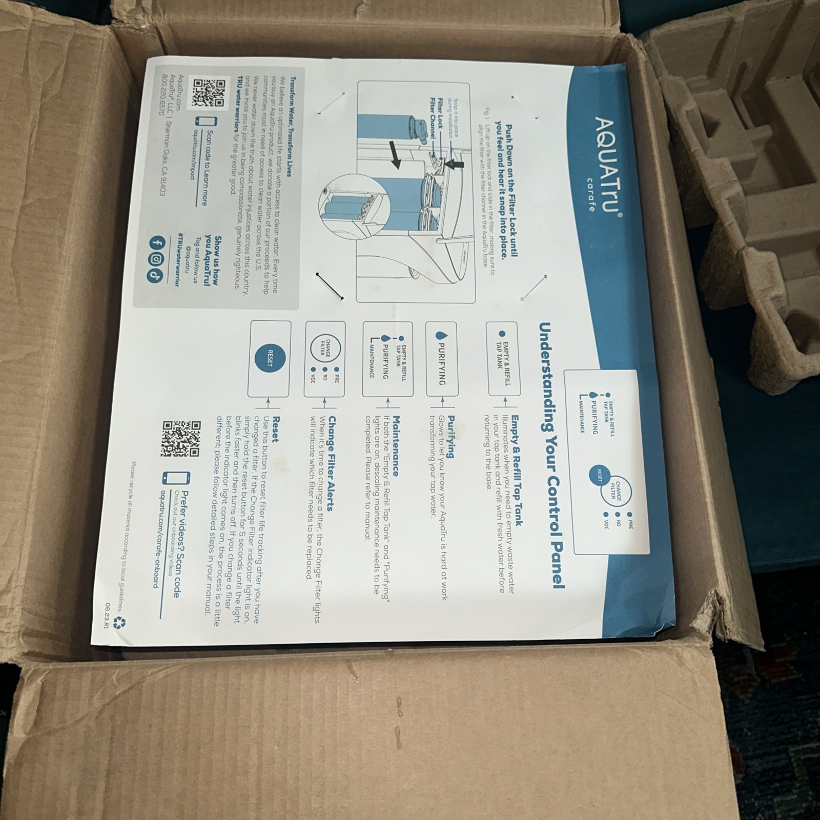 AquaTru Carafe Countertop Water Purifier – Model AT100 -OPEN BOX – used twice