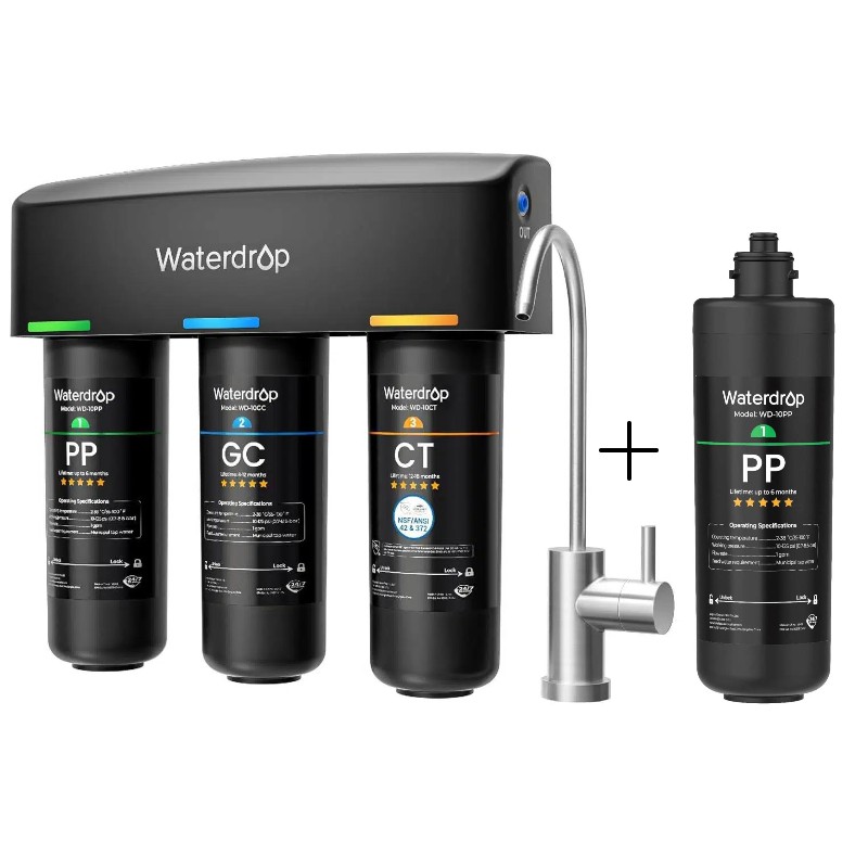 Waterdrop TSB 3-Stage Under Sink Water Filter System with Extra 10PP Filter