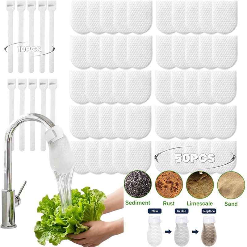 50Pcs Faucet Filter Cotton Bags,Anti-Splash Water,Remove Limescale Sand Rust