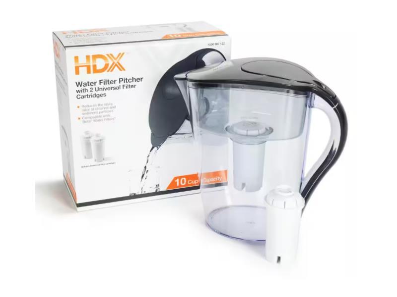 HDX 10-Cup Large Water Filter Pitcher w/ 2 Universal Filters-BPA Free-Free Ship!