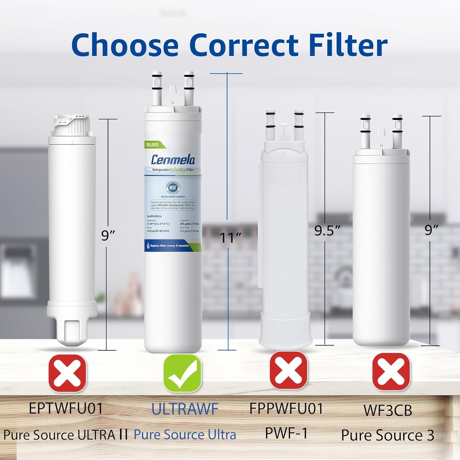 ULTRAWF Refrigerator Water Filter Replacement 3-Pack NSF Certified