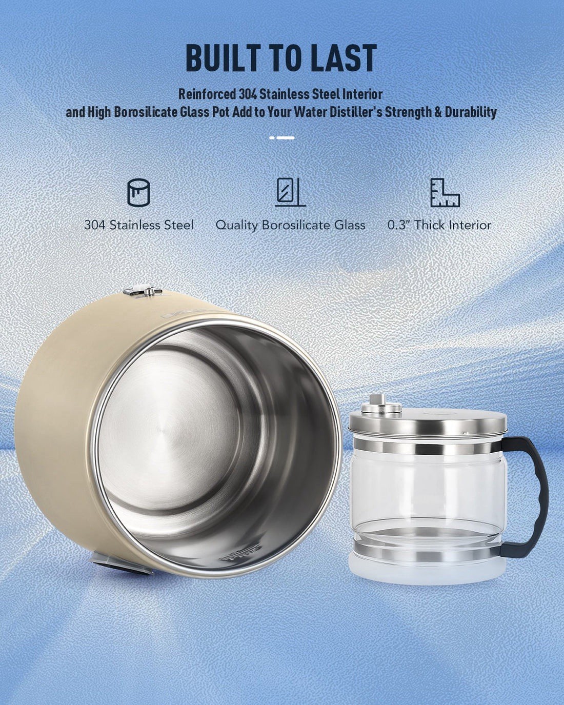 CO-Z 1.1 Gal Water Distiller 750W Glass & Stainless Steel Purifier Gold
