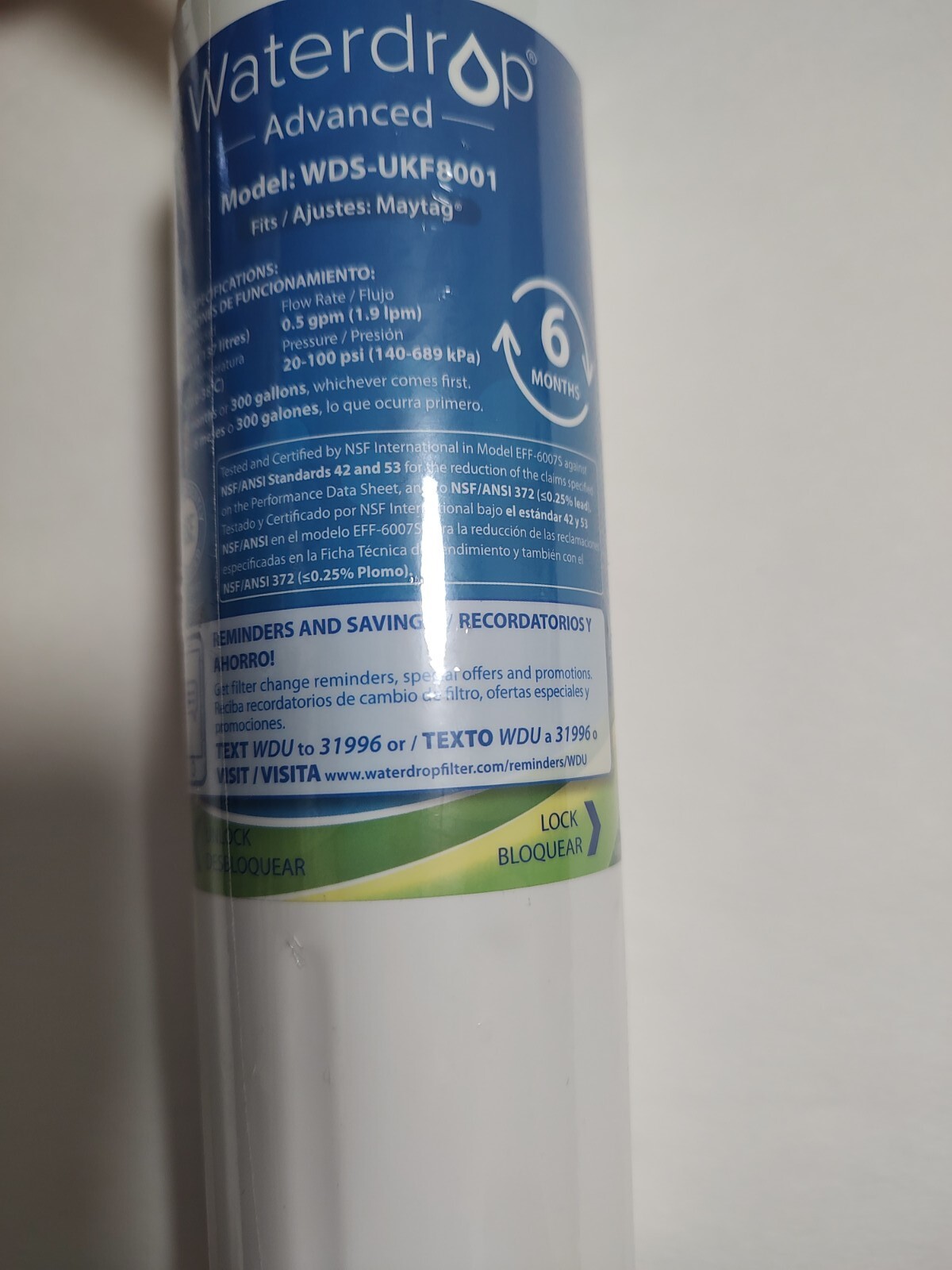 Waterdrop UKF8001 Refrigerator Water Filter Replacement Maytag 300 Gallons 6M m