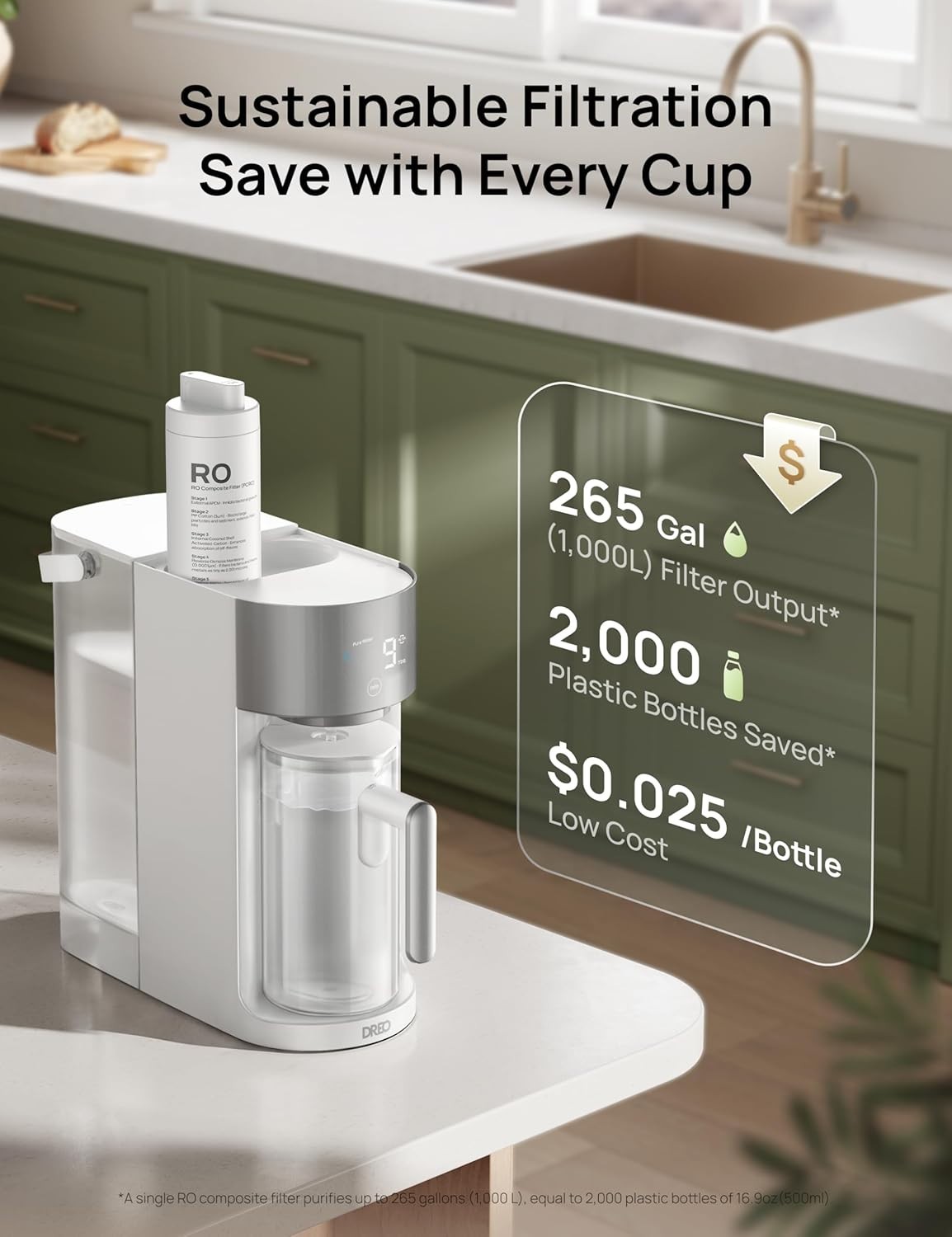 DREO Reverse Osmosis Water Filter Countertop, RO Filtration System, 3:1 Pure to