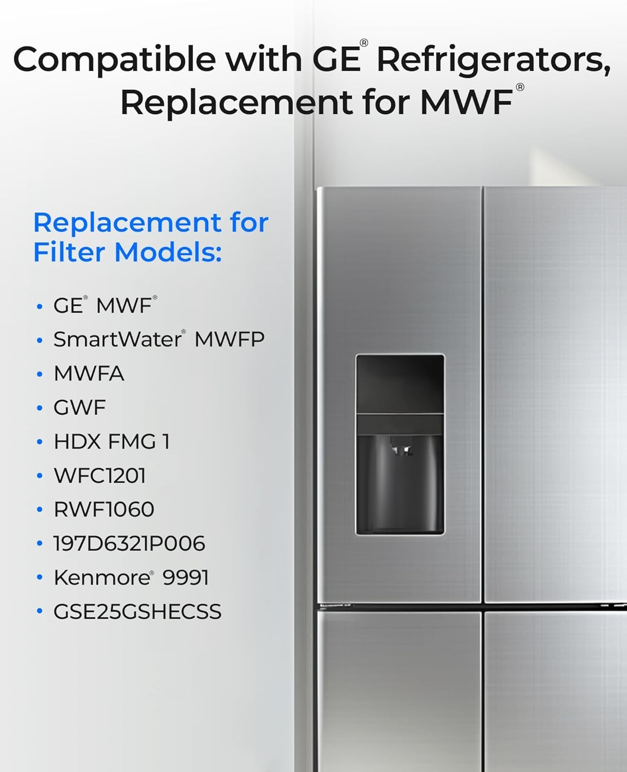 Waterdrop MWF Refrigerator Water Filter,Replacement for GE® MWF, MWFINT,3 Packs