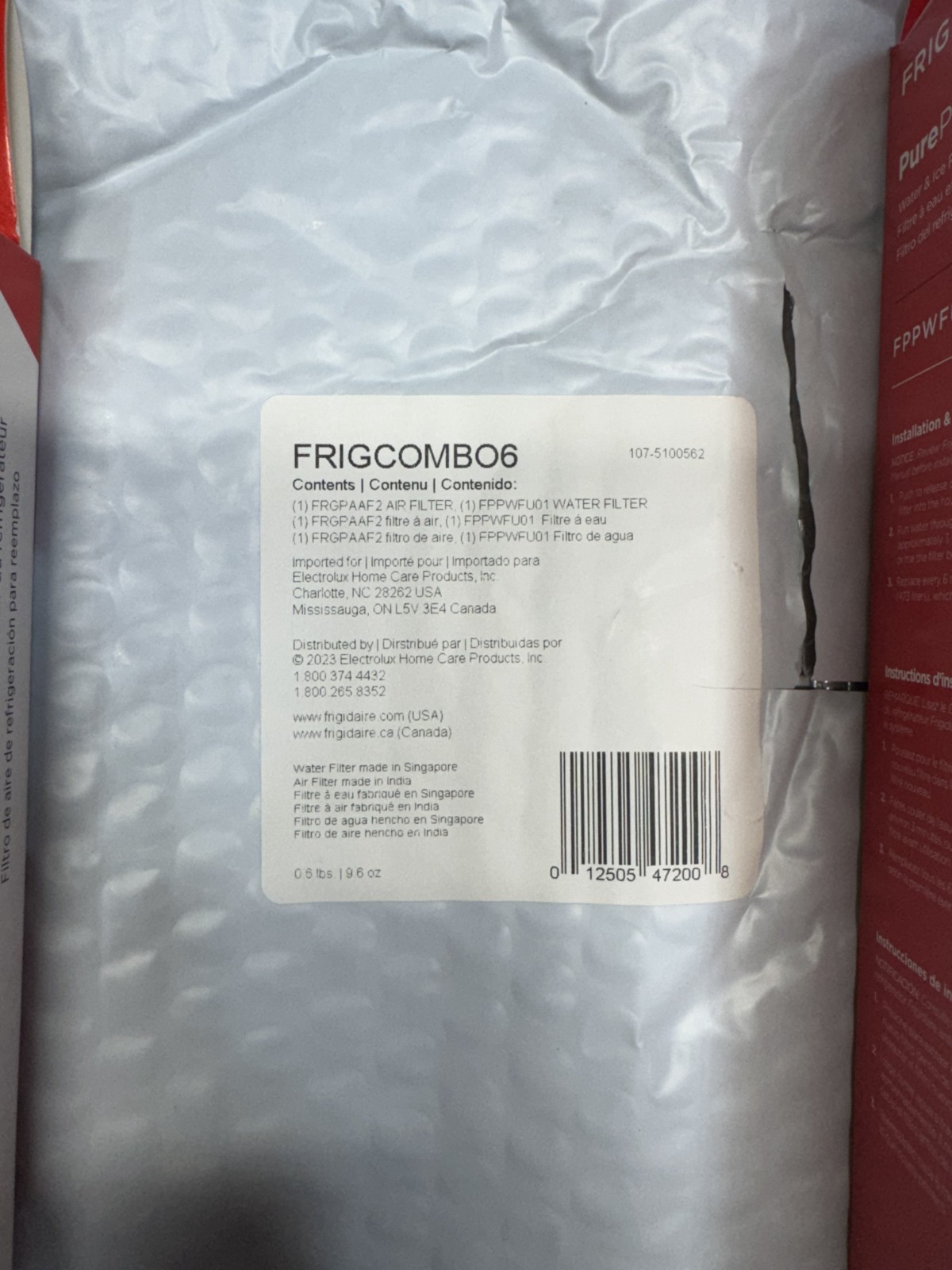FRIGIDAIRE PUREPOUR PWF-1 & RAF-2 PUREAIR WATER FILTER COMBO KIT